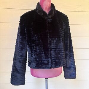 Betsey Johnson Black Faux Fur Short Cropped Jacket Women L Prom Formal New